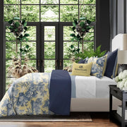 Giverny bedding ensemble featuring artistic floral pattern on soft butter yellow base, OEKO-TEX certified cotton