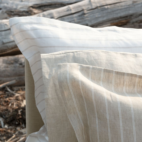Linea Jacquard Linen Duvet Cover – Latte/pannacotta , 100% Linen | St Genève