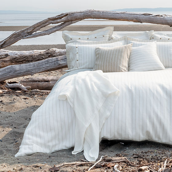 Linea Jacquard Linen Duvet Cover – Latte/pannacotta , 100% Linen | St Genève