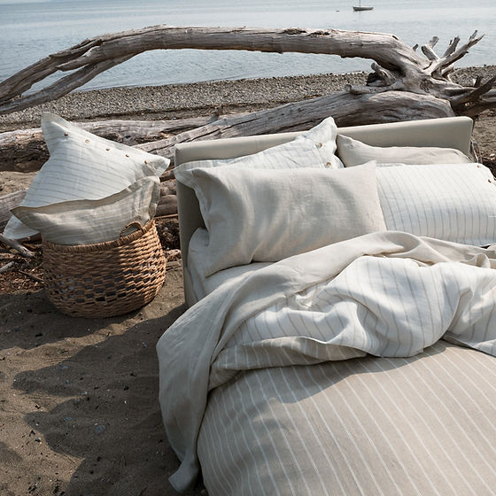 Linea Jacquard Linen Duvet Cover – Latte/pannacotta , 100% Linen | St Genève