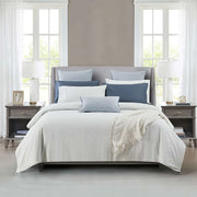 Vale Shadow duvet cover set with double blue pinstripes on cream background, 200 thread count cotton percale