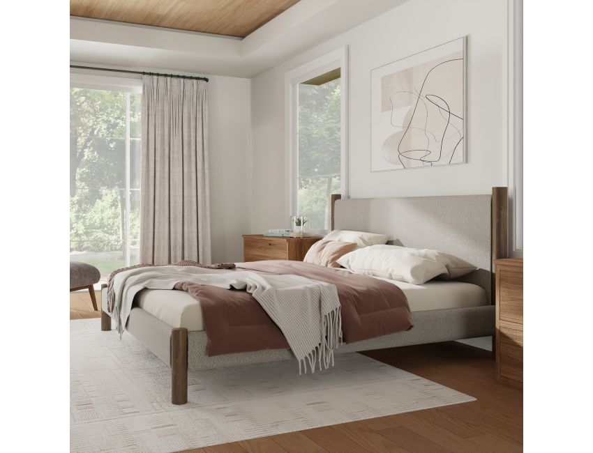 Zoran Platform Bed in Mushroom and Walnut