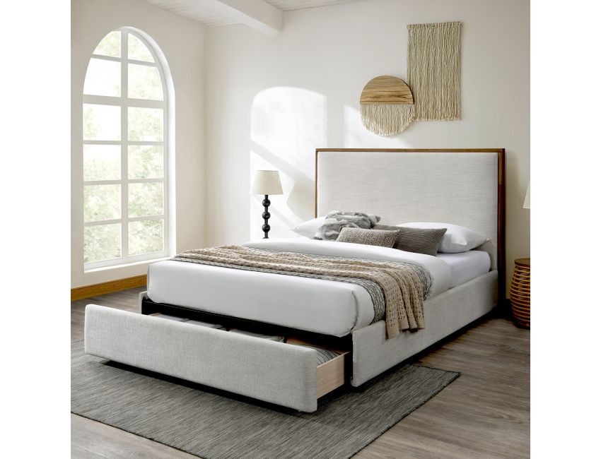 Andover Platform Bed with Drawer in Oat