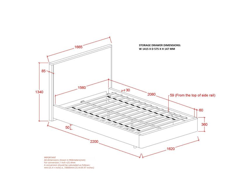 Andover Platform Bed with Drawer in Oat