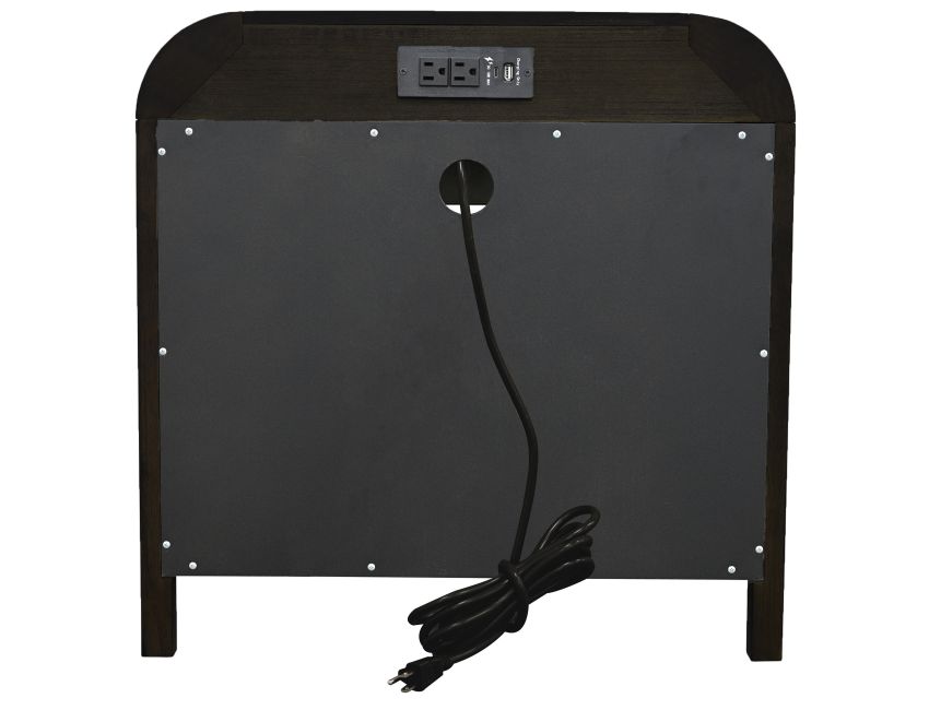 Bowman dark walnut nightstand with built-in USB-A, USB-C and AC outlet charging station