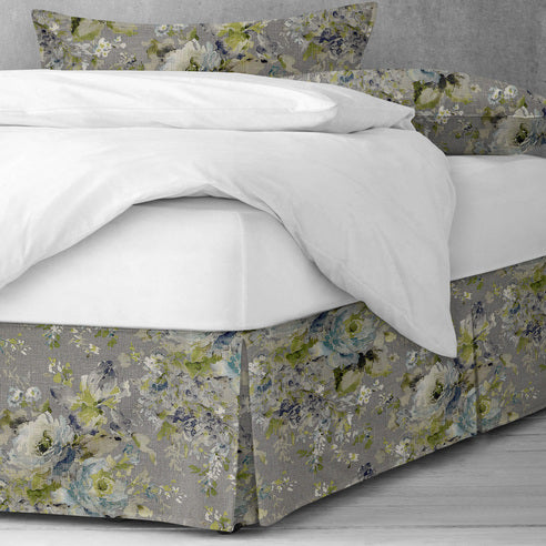 Blossom Bed Skirt Made in Canada – Heather Gray, 55% Linen 45% Viscose, Ivory Cotton Percale Reverse