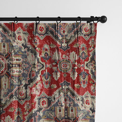 Charvi Red/Blue drapery panels by 6ix Tailors, made in Canada