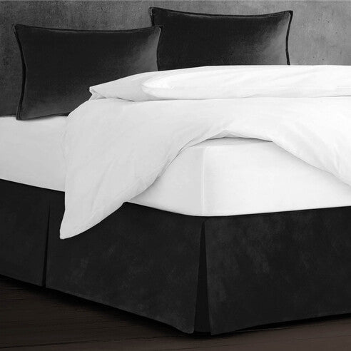 Cascade Velvet Bed Skirt Made in Canada – Ebony, Luxurious Velvet, Ivory Cotton Percale Reverse