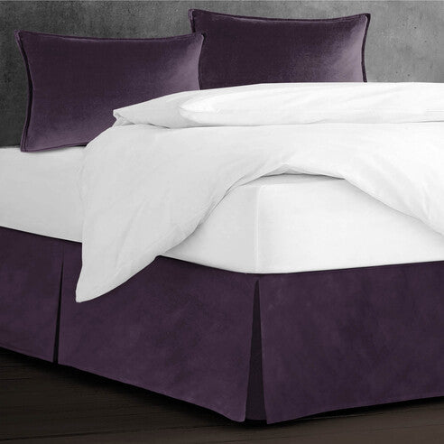 Cascade Velvet Bed Skirt Made in Canada – Eggplant, Rich Velvet Fabric, Twin to King