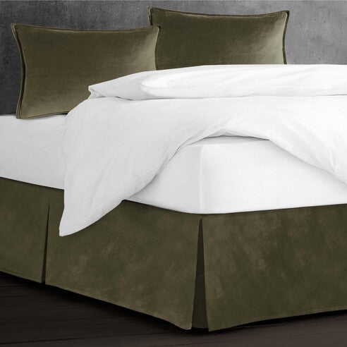 Cascade Velvet Bed Skirt Made in Canada – Olive, Luxurious Velvet Texture, Twin to King