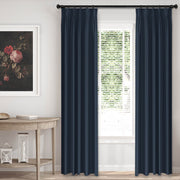 Cascade Velvet True Navy drapery panels by 6ix Tailors, made in Canada