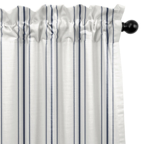 August Stripe Denim drapery panels by 6ix Tailors, made in Canada