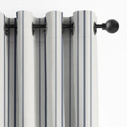 August Stripe Denim drapery panels by 6ix Tailors, made in Canada