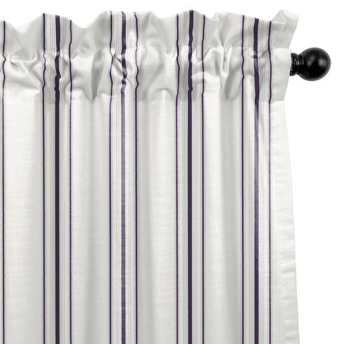 August Stripe Eggplant drapery panels by 6ix Tailors, made in Canada