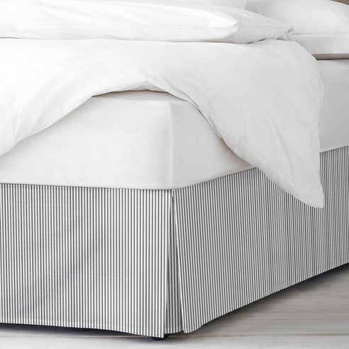Jaxon Stripe Bed Skirt Made in Canada – Ebony Colorway, Soft Ivory Base, OEKO-TEX Certified