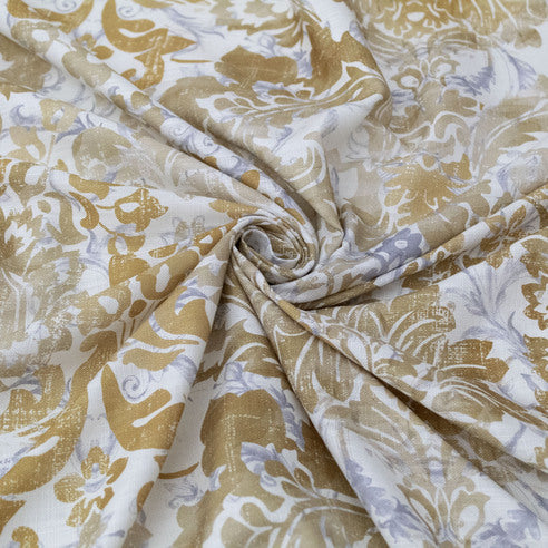 Patterned fabric with gold and white design
