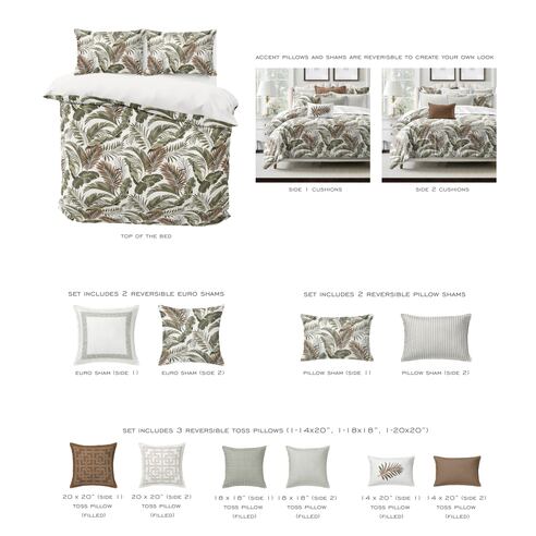 Close-up of Frondosa tropical palm pattern showing shimmery copper details and warm green tones on cotton twill