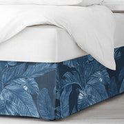 Palomino Denim Bed Skirt Made in Canada – Tropical Palm Fronds on Deep Denim, 100% Cotton Twill, OEKO-TEX Certified