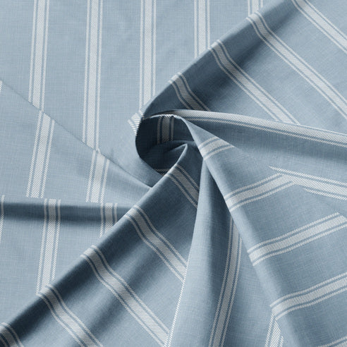Close-up of  CORNFLOWER striped fabric with a slight texture