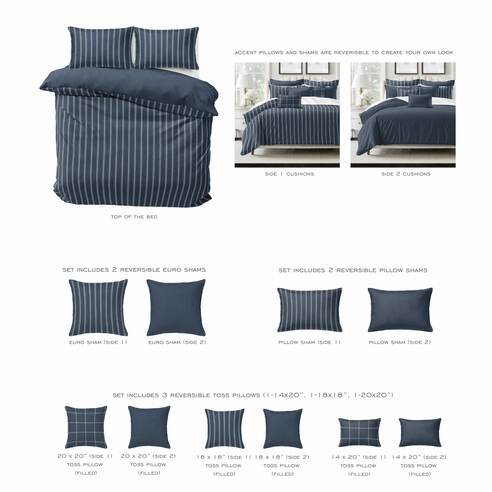 Shay ticking stripe duvet cover detail highlighting linen-look texture and classic oversized stripe pattern