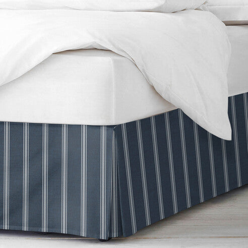 Shay Broad Ticking Stripe Bed Skirt Made in Canada – Dark Denim, Oversized Stripe, OEKO-TEX Certified