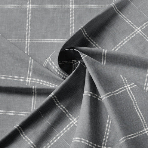 Gray fabric with white plaid pattern