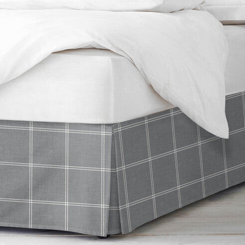 Shay Window Pane Bed Skirt Made in Canada – Gray , 18 inch Drop, Twin to King