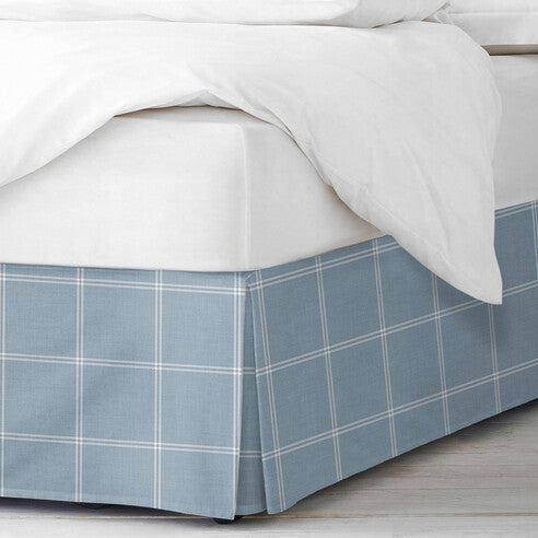Shay Window Pane Bed Skirt Made in Canada – Cornflower, 100% Cotton Twill, Classic Window Pane Pattern, 15 inch Drop
