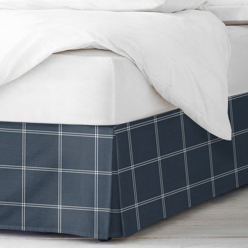 Shay Window Pane Bed Skirt Made in Canada – Dark Denim, Linen-Like Texture, OEKO-TEX Certified