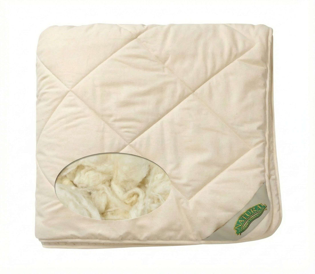 Natura Organic Duvet folded flat showing 100% organic cotton shell in natural white