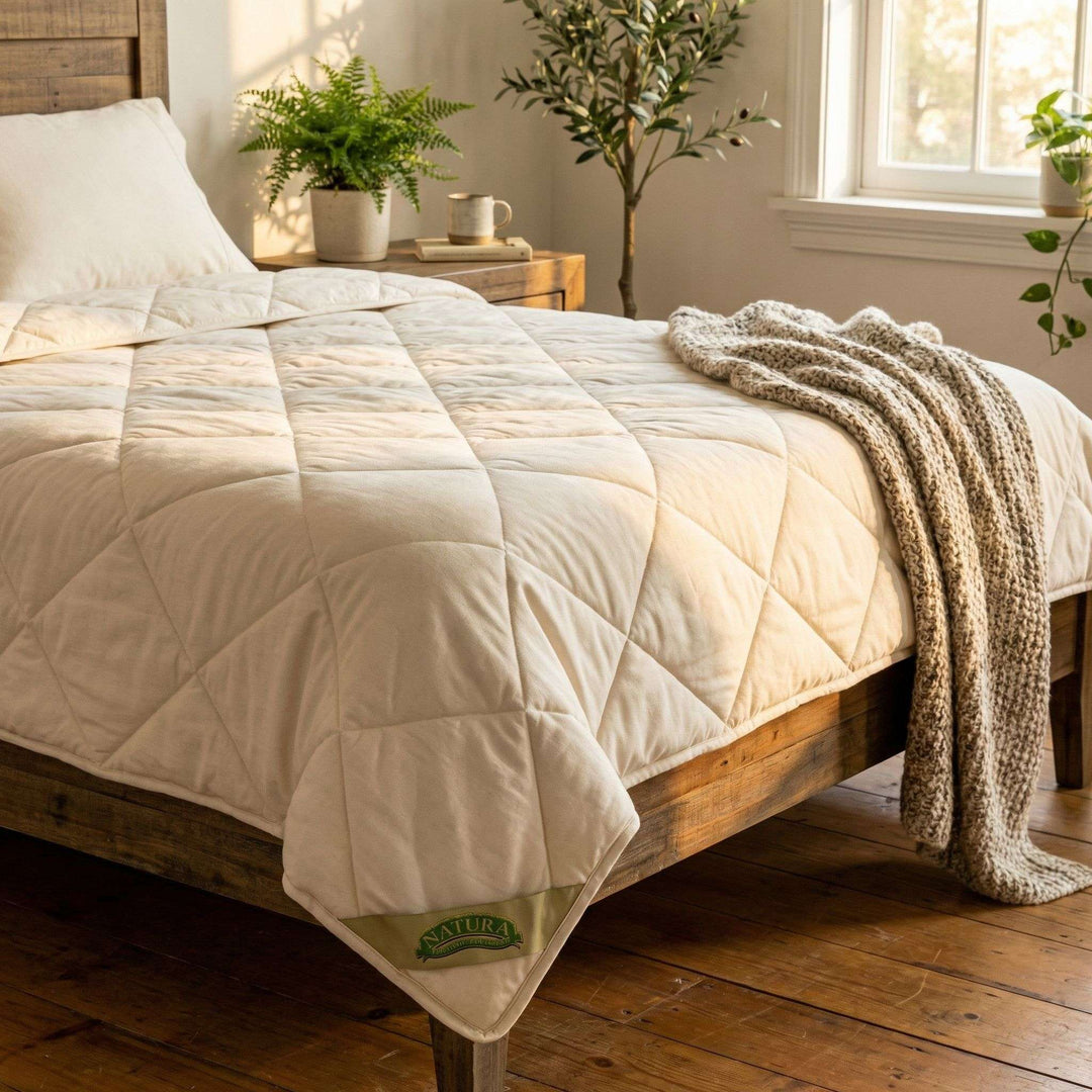 Close-up of Natura Organic Duvet showing GOTS certified organic cotton shell texture