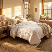 Close-up of Natura Deluxe Washable Wool Duvet showing soft 100% cotton sateen fabric and Natura Wool fill