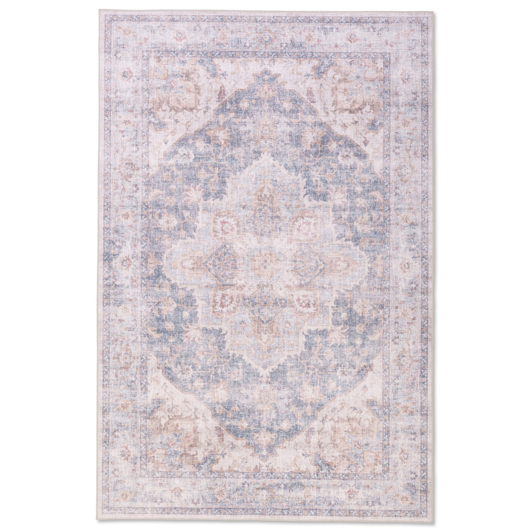 Flaire Premium Non-Slip Washable Rug – Blue & Beige Traditional Persian Medallion