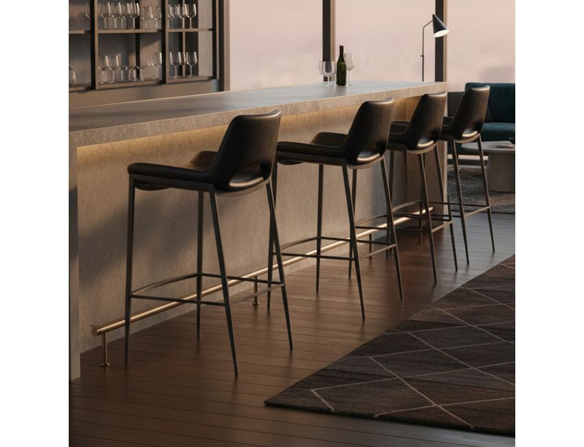 Icona 30 inch black bar stool side view showing contoured back and seat cushion
