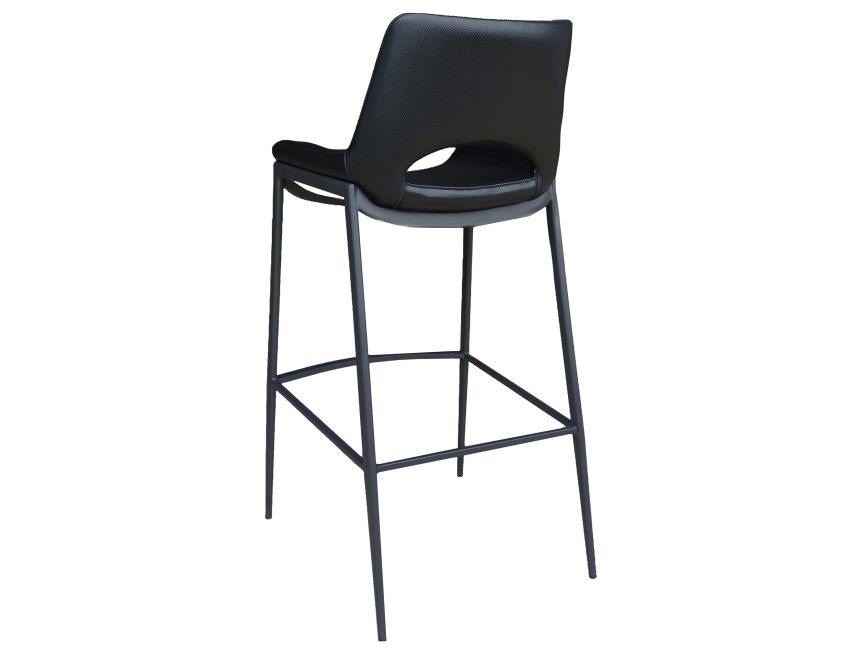 Icona 30 inch bar stool in black faux leather with black metal frame and square footrest