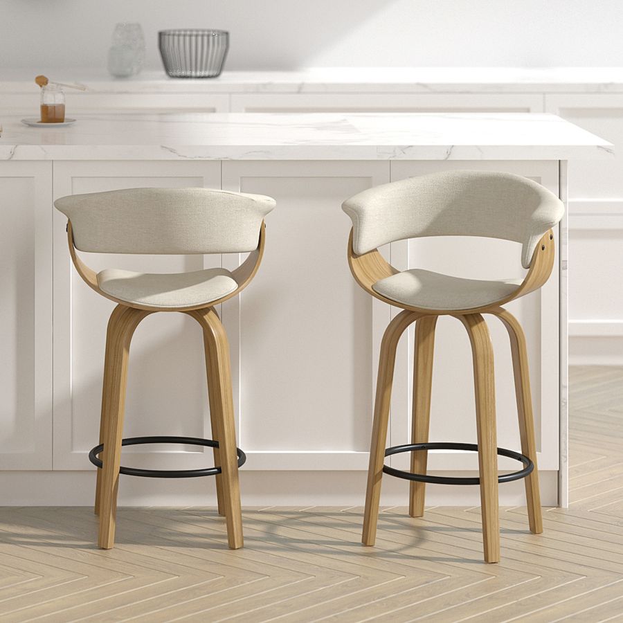 Holt 26" Counter Stool in Beige Fabric and Natural