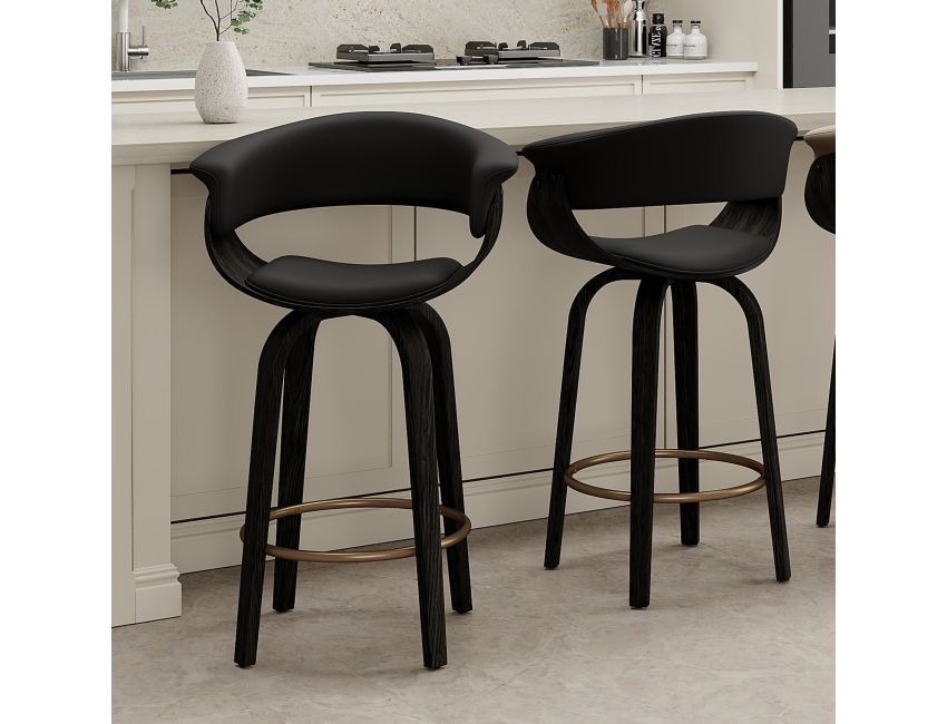 Holt 26" Counter Stool with Swivel, set of 2 in Black and Walnut