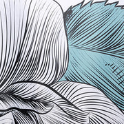 BLUE SKETCH FLORAL SHOWER CURTAIN FABRIC WHT/BLK/TEAL 70