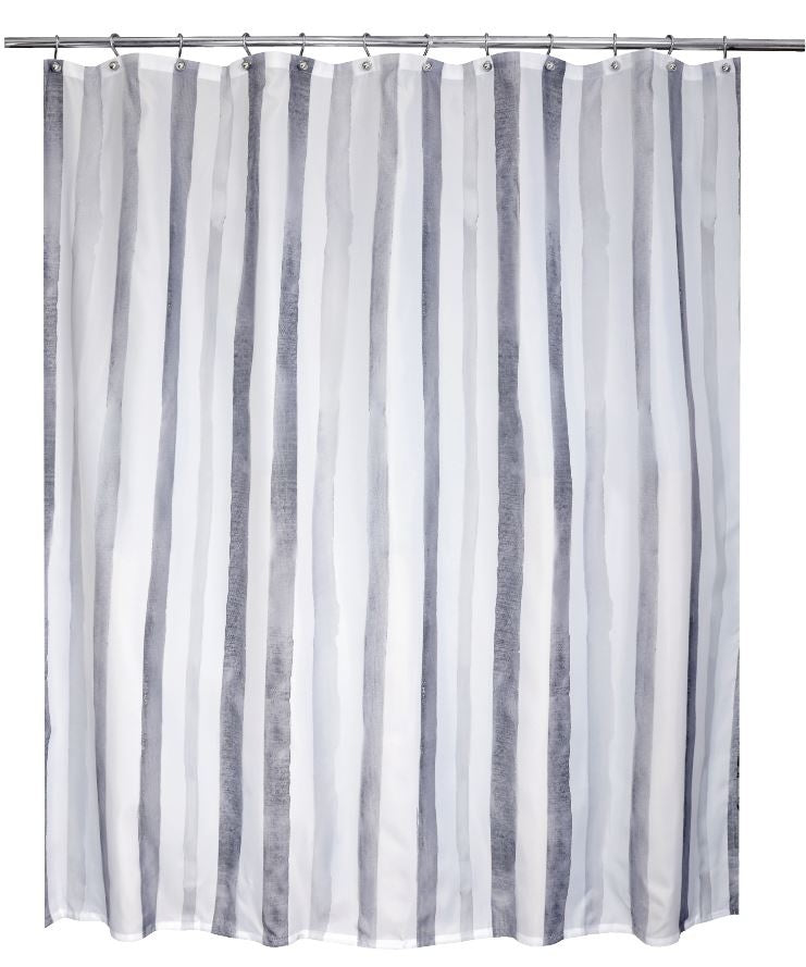 WATERCOLOUR STRIPES SHOWER CURTAIN FABRIC GRY/ WHT 71" x 71" 110 GSM