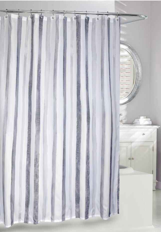WATERCOLOUR STRIPES SHOWER CURTAIN FABRIC GRY/ WHT 71" x 71" 110 GSM