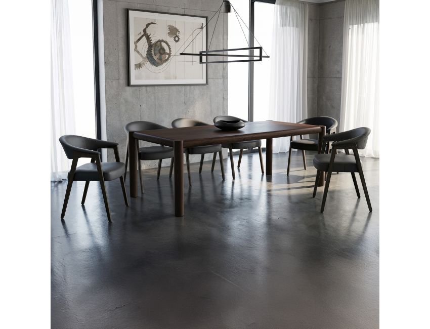 Advik and Bexley 7-piece dining set with mocha finish mango wood table and black dark walnut upholstered chairs