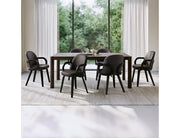 Advik and Celest 7-piece dining set with mocha finish mango wood table and brown vintage faux leather dark walnut chairs