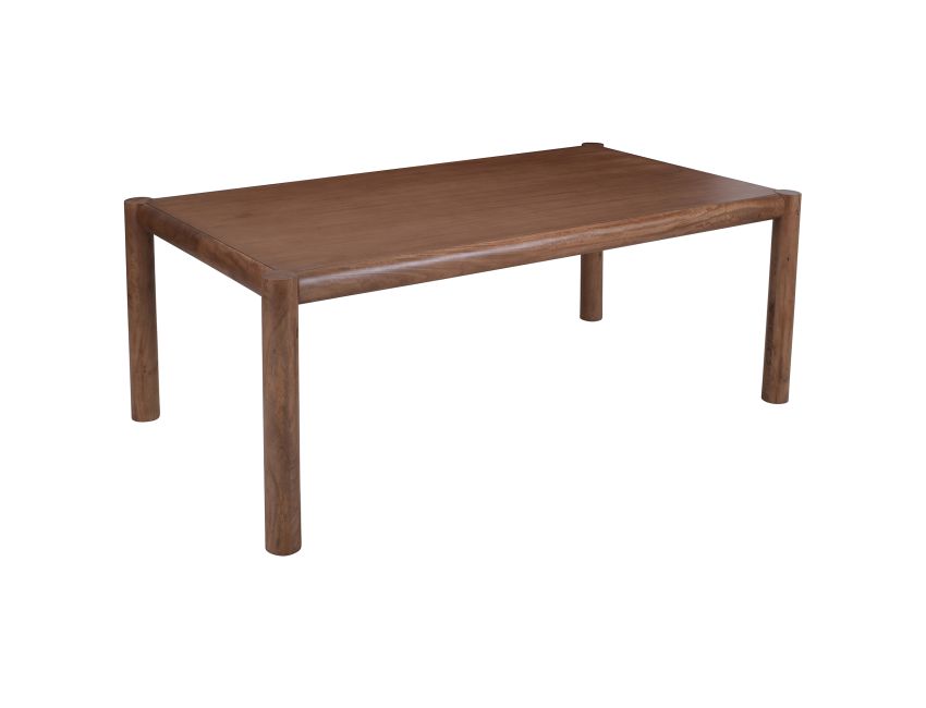 Mid-century modern rectangular dining table in walnut with 6 charcoal faux leather upholstered chairs on black metal base