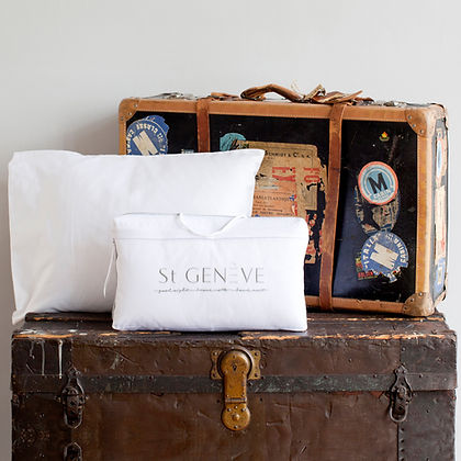 St Genève Travel Pillow – Luxury Down Fill, Dust Mite-Proof 100% Cotton Cover, Packable 16"×20" – Includes Fabric Travel Bag