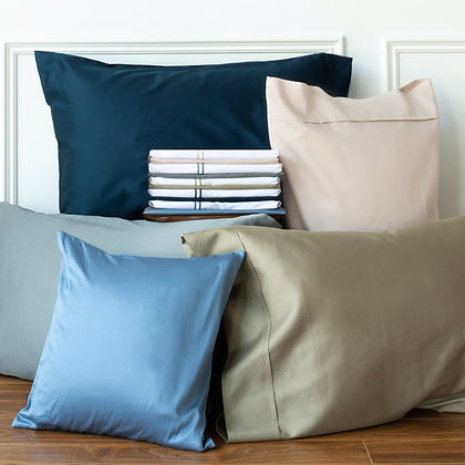 St. Genève Capri Single sateen pillowcases and cushions in navy, sand, and blue — 100% Egyptian cotton 300 thread count