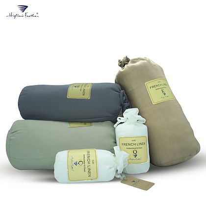 Highland Feather French Linen Sheet Set folded – Includes Flat Sheet, 17" Fitted Sheet & 2 Pillowcases – 100% French-Grown Flax