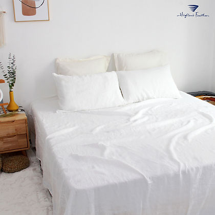 Highland Feather French Linen Sheet Set colour options – White, Khaki, Sage Green & Charcoal Grey – Gets softer with every wash