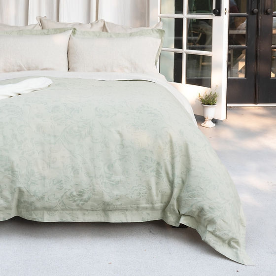 Willow | Jacquard Duvet Cover – Pistachio, 74% Egyptian Long-Staple Cotton / 26% Linen by St Genève”