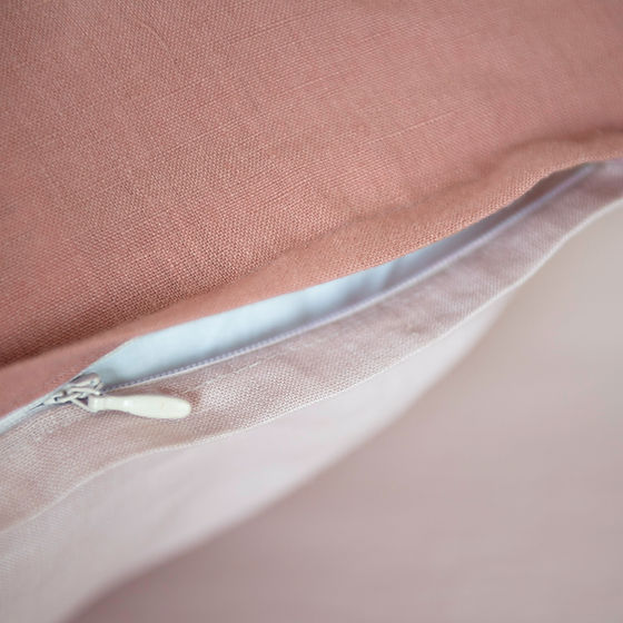 Close-up of Echo Duo linen fabric showing 170 GSM weave and reversible design