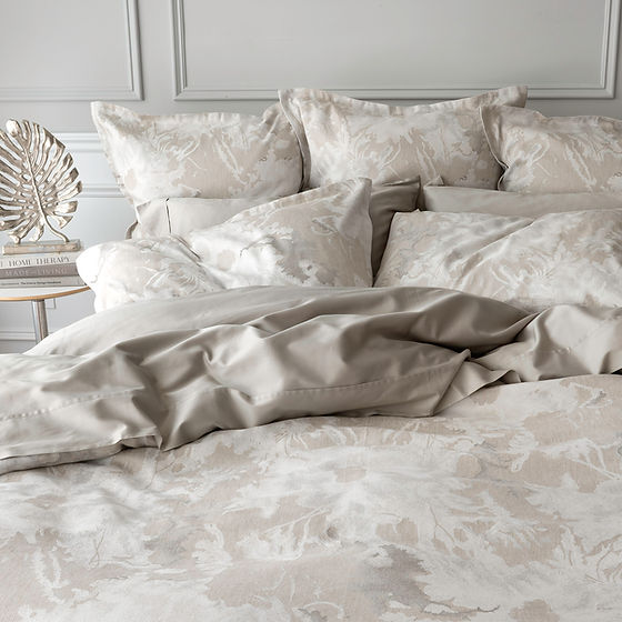 Blossom Jacquard Duvet Cover – Oyster – Giza Egyptian Cotton, Linen & Silk Blend | St Genève